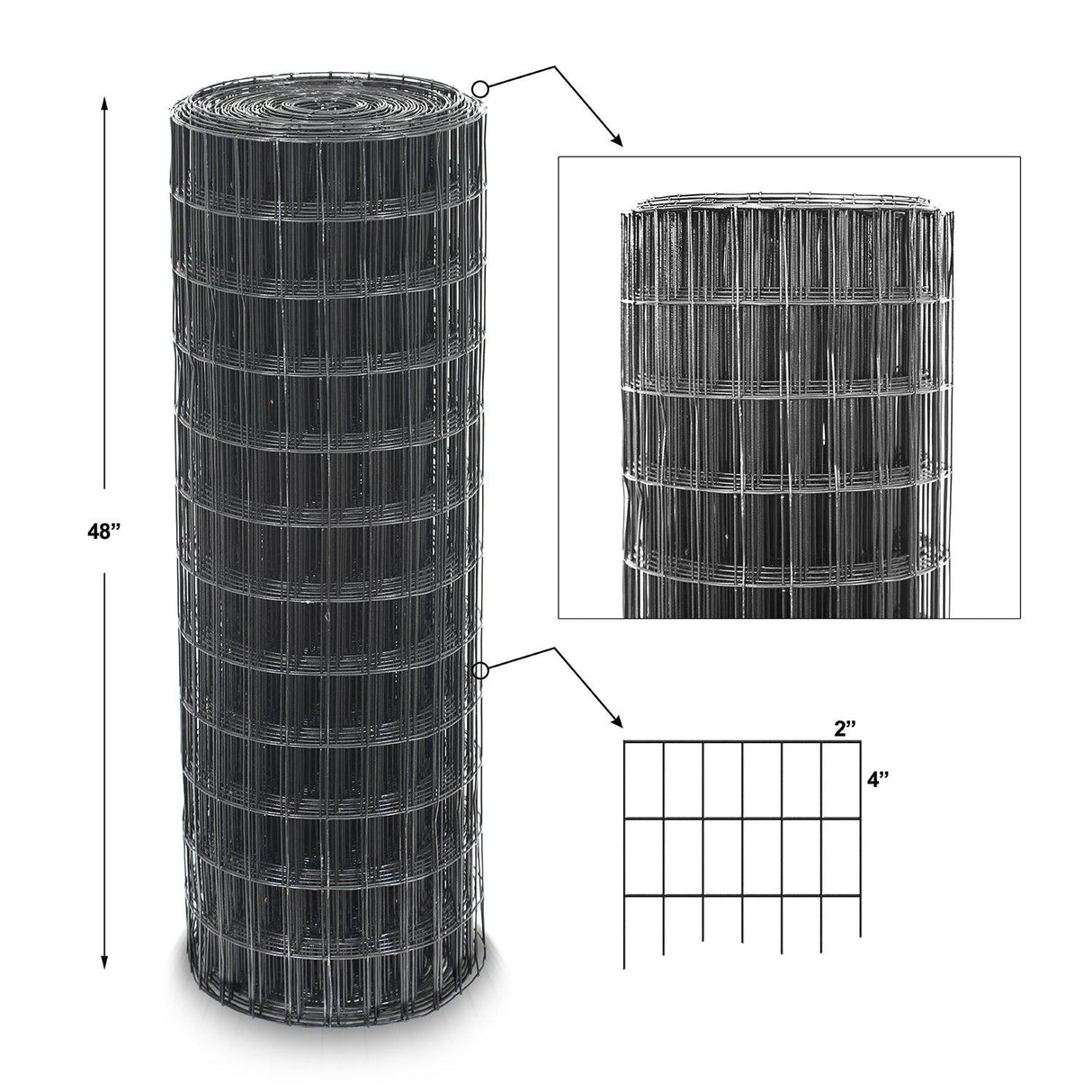 Farm Fence | Multi Purpose | Black | PVC Coated | 48" x 50'