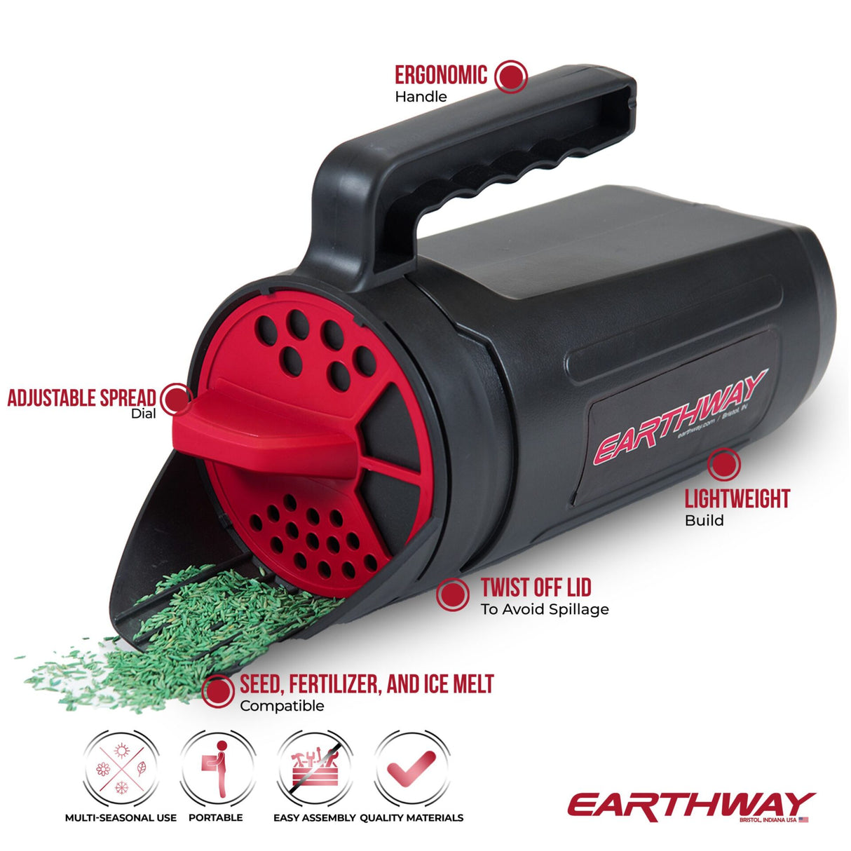 Broadcast Spreader | Seed, Fertilizer & Ice Melt | 3 Pound Capacity | Hand Held | Earthway 17012
