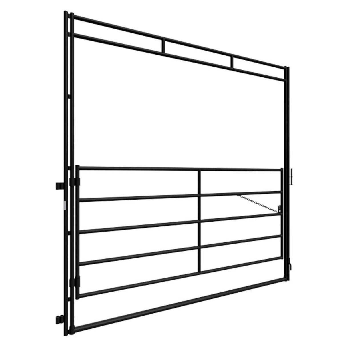 A front side view of an closed 2W Medium Duty High Pole Gate 7'8" on a white background