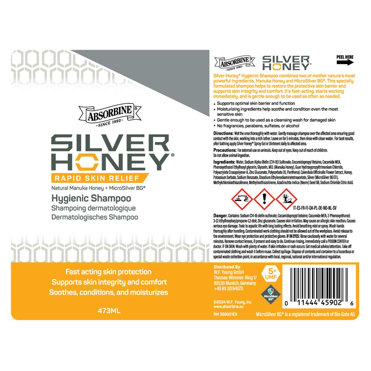 Absorbine Silver Honey Rapid Relief Hygienic | Horse Shampoo | 473 ml