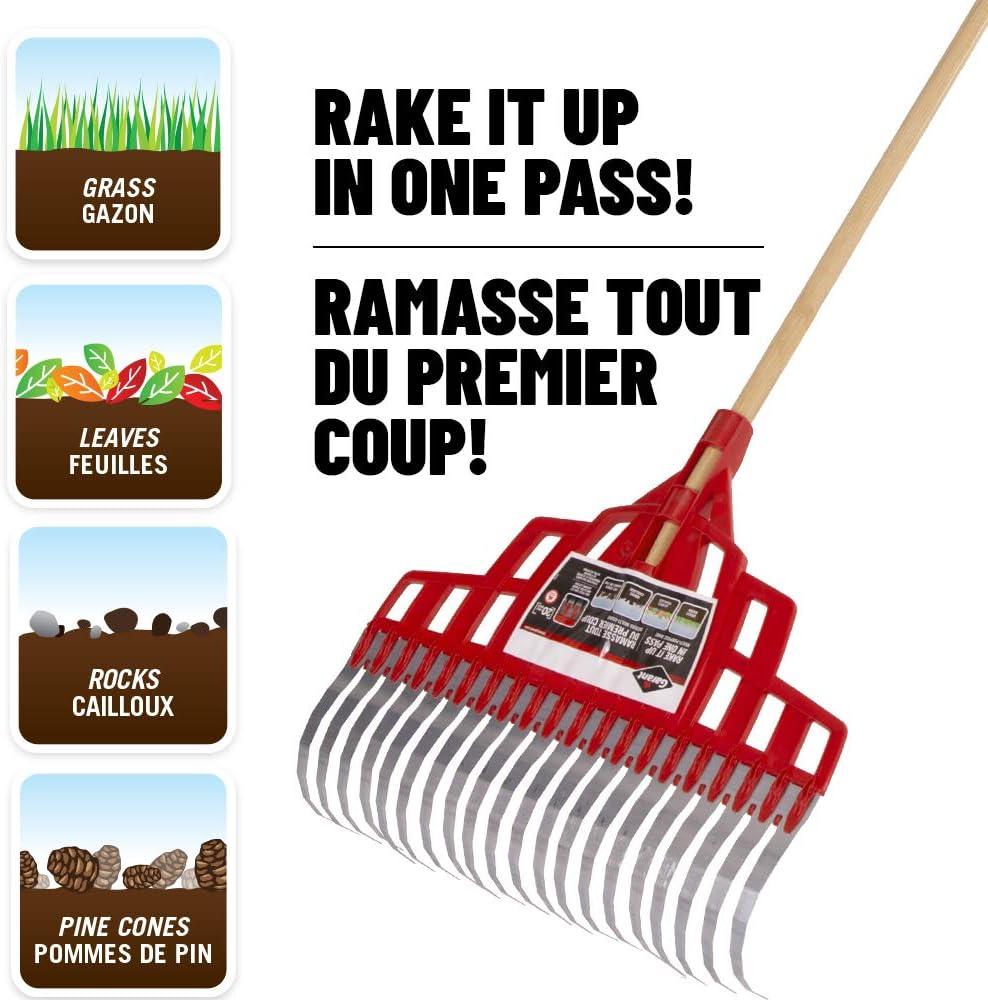 Garant 20" Leaf Rake - 20-Tine Poly & Steel Yard Rake with 54" Hardwood Handle