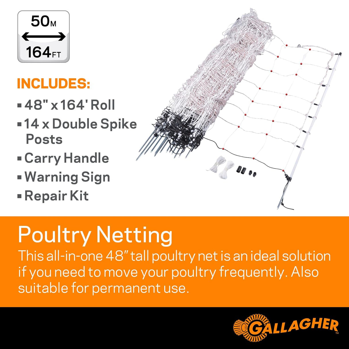 Electric Poultry Netting | 48" x 164' | Gallagher A207015