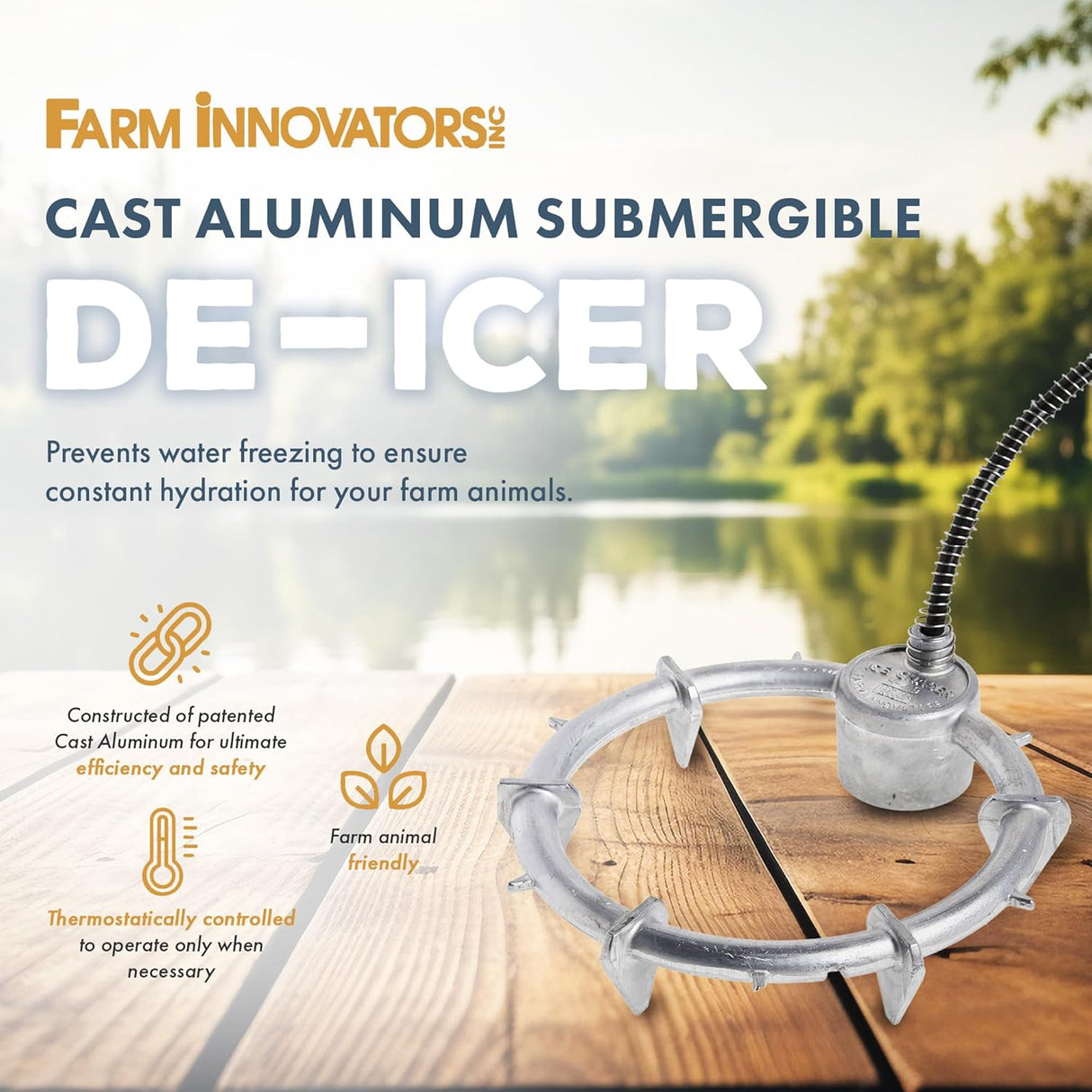 Stock Tank De-Icer | 1000W Aluminum Submergible | Farm Innovators H-409