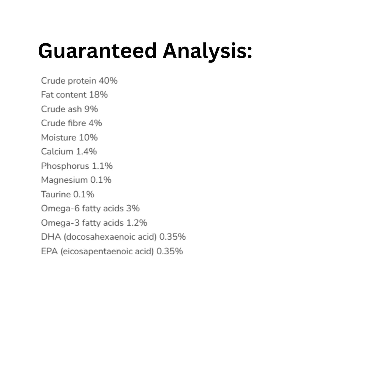 Guaranteed Analysis chart of Orijen Guardian 8 Whole Prey Recipe Cat Food