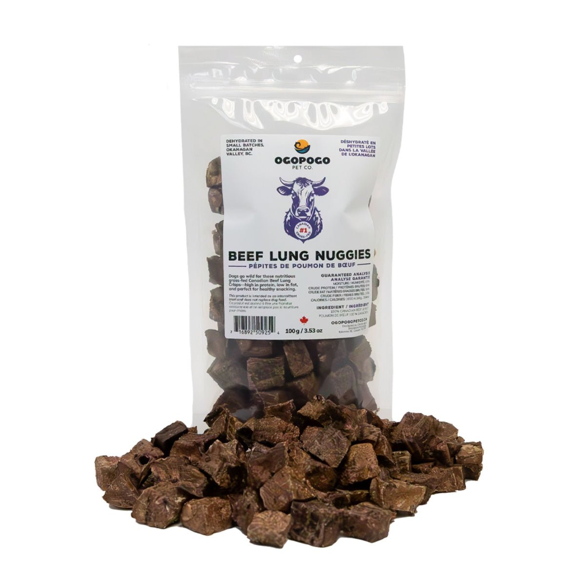 Ogopogo Pet Co Beef Lung Nuggies Dog Treats | 100g