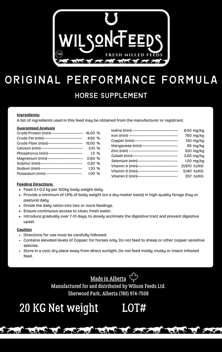 Wilson's Original Performance Formula | Soy-Free Horse Feed | 20 kg