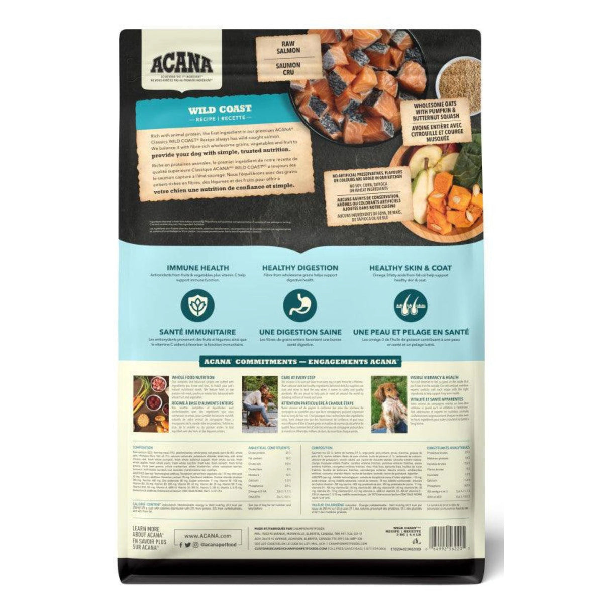 Back view of Acana Classics Wild Coast Recipe Salmon and Herring Dog Food on a white background