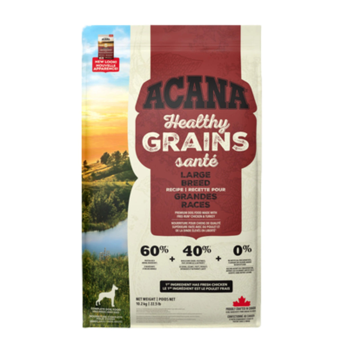 Front view of Acana Healthy Grains for Large Breeds Chicken and Turkey Dog Food on a white background