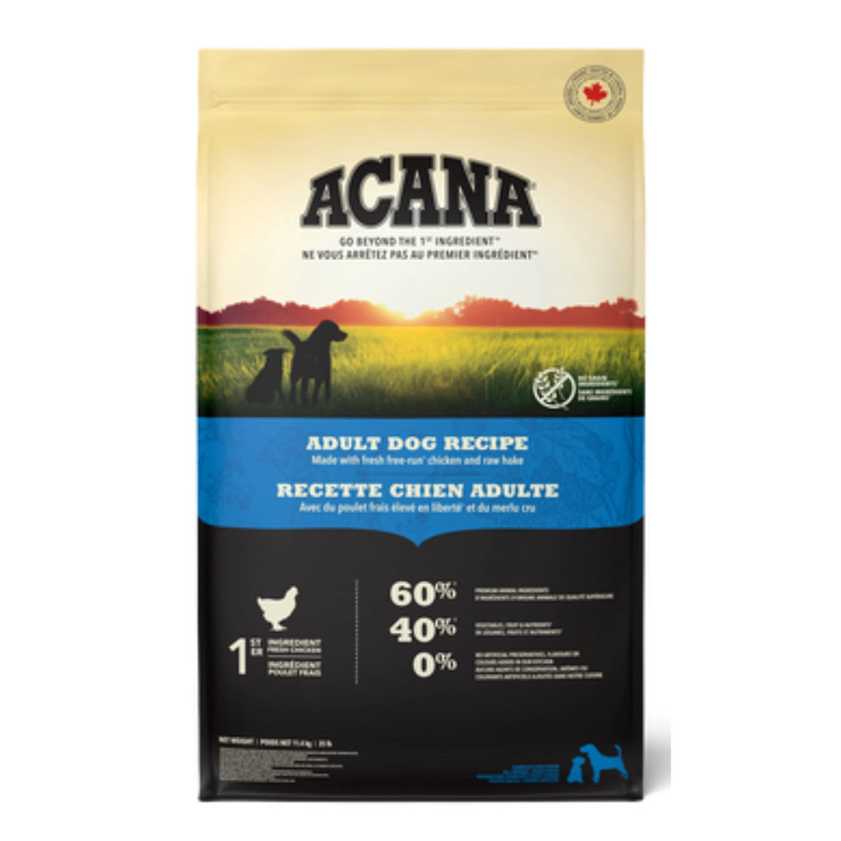 A front view of Acana No Grain Ingredients Adult Dog Food Recipe on a white background