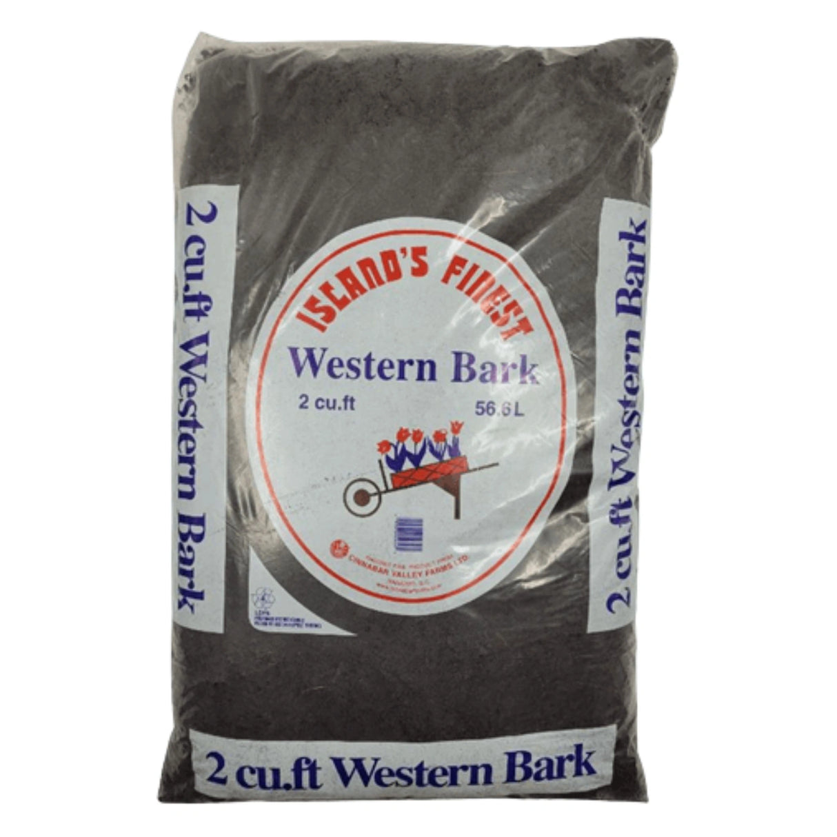 A front view of Islands Finest Bark Mulch Natural Red on a white background