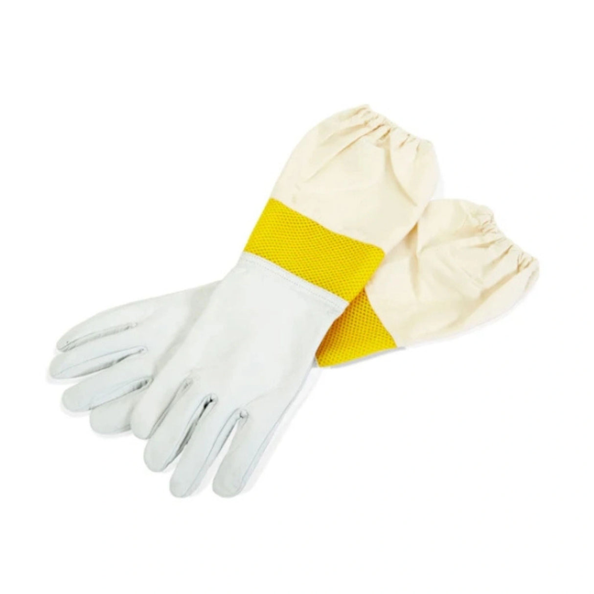 A front view of Little Giant Goatskin Beekeeping Gloves on a white background