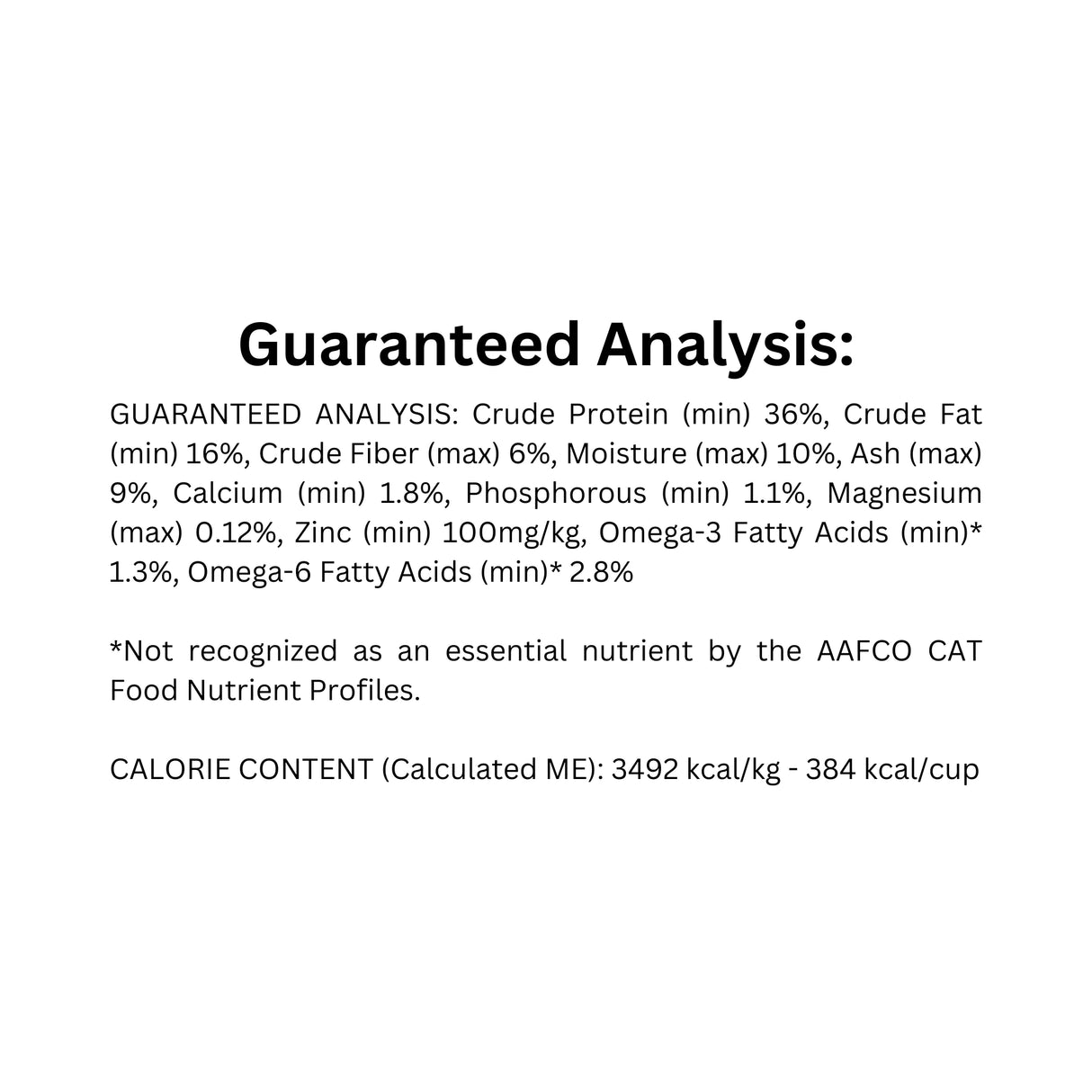 Guaranteed analysis of Boreal Grain Free Turkey & Trout Cat Food