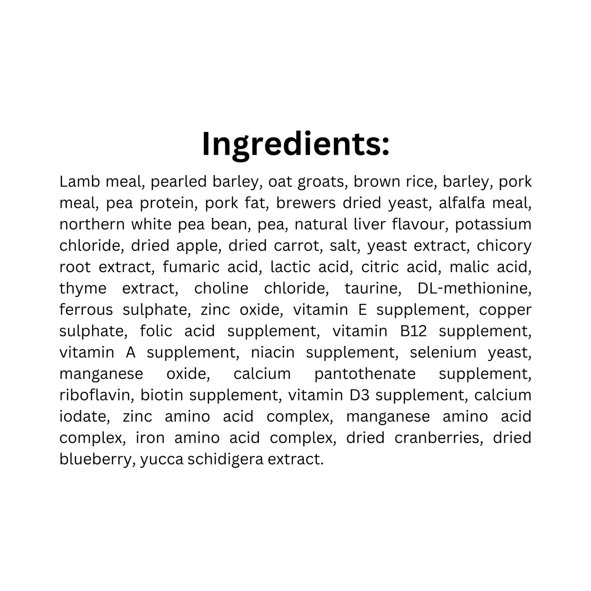 List of ingredients for Boreal Proper Large Breed Red Meat Dog Food