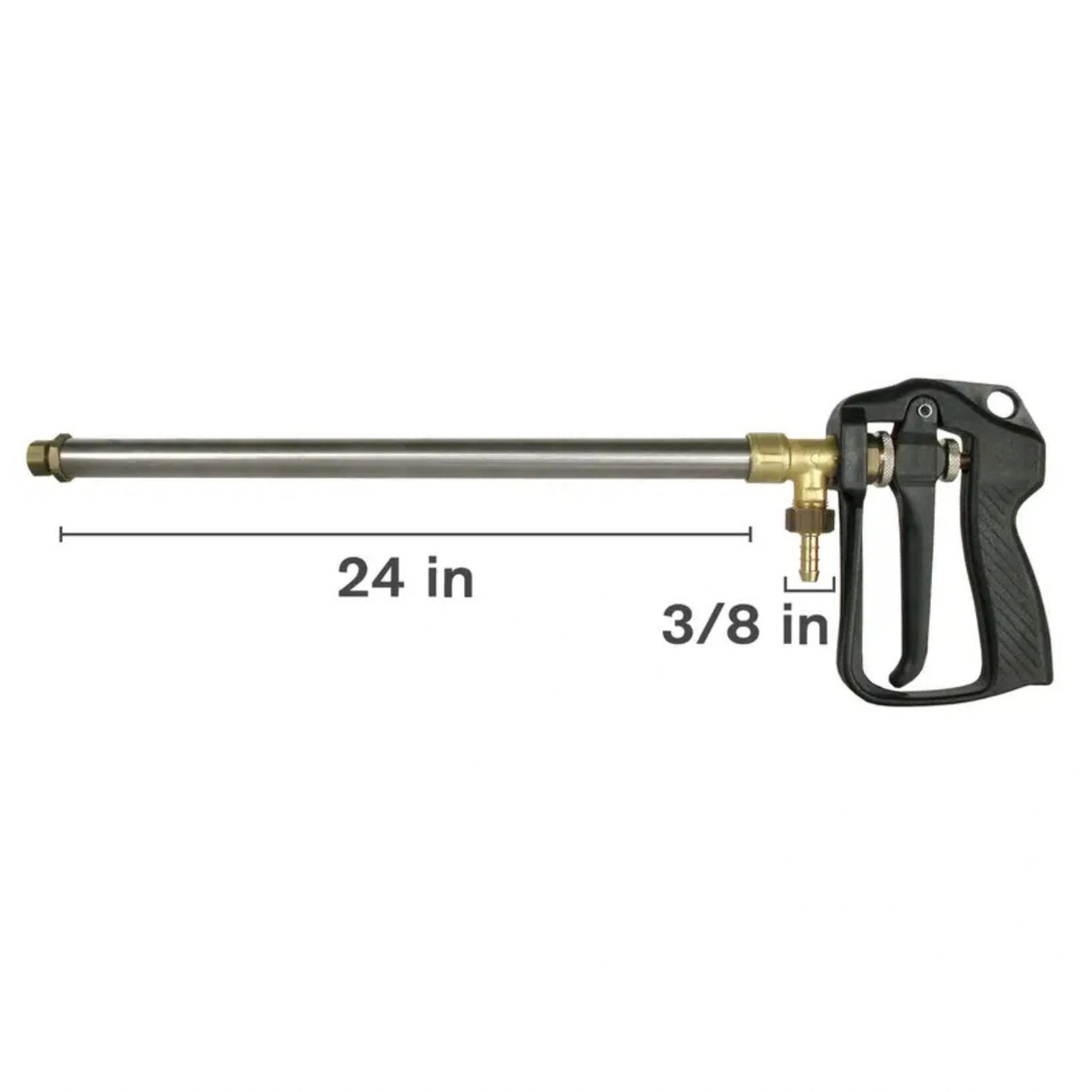 A side view of 600 PSI 24" Wand & Gun Assembly on a white background with dimensions