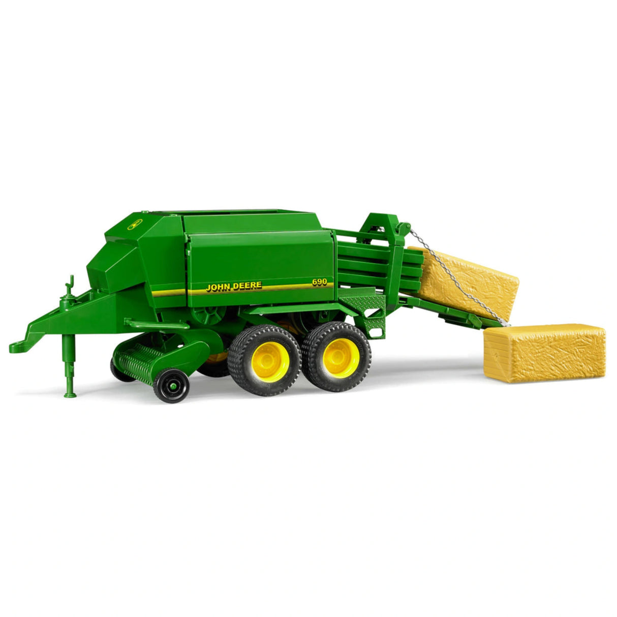 A close-up view of Bruder John Deere Toy Big Baler Press on a white background
