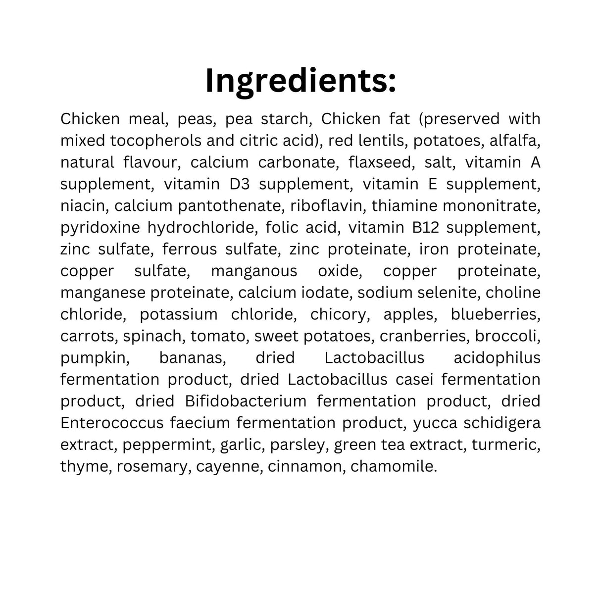 List of Ingredients of Canadian Naturals Roasted Chicken Dog Food