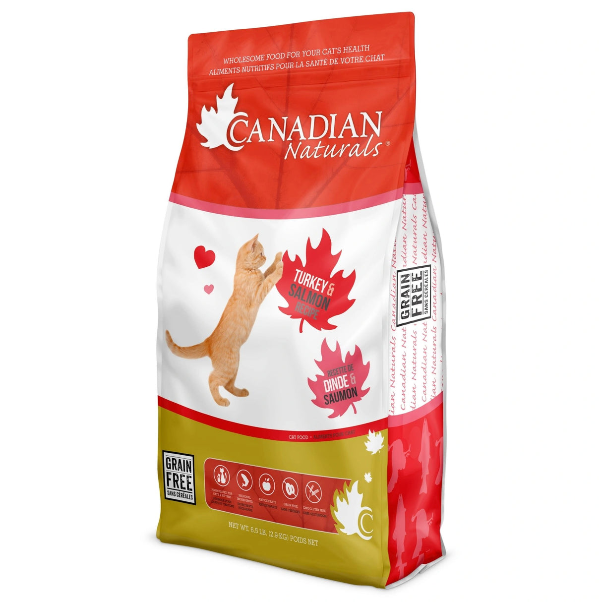 A front view of Canadian Naturals Turkey and Salmon Recipe Cat Food on a white background