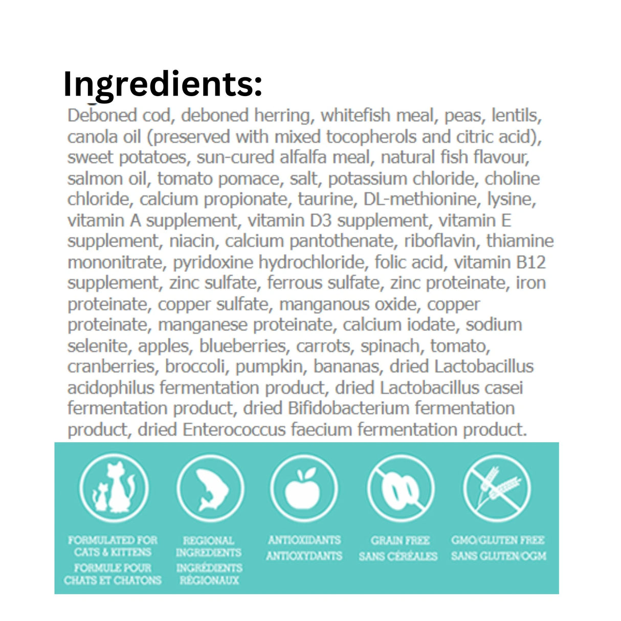 A complete list of ingredients in Canadian Naturals Whitefish Recipe Cat Food