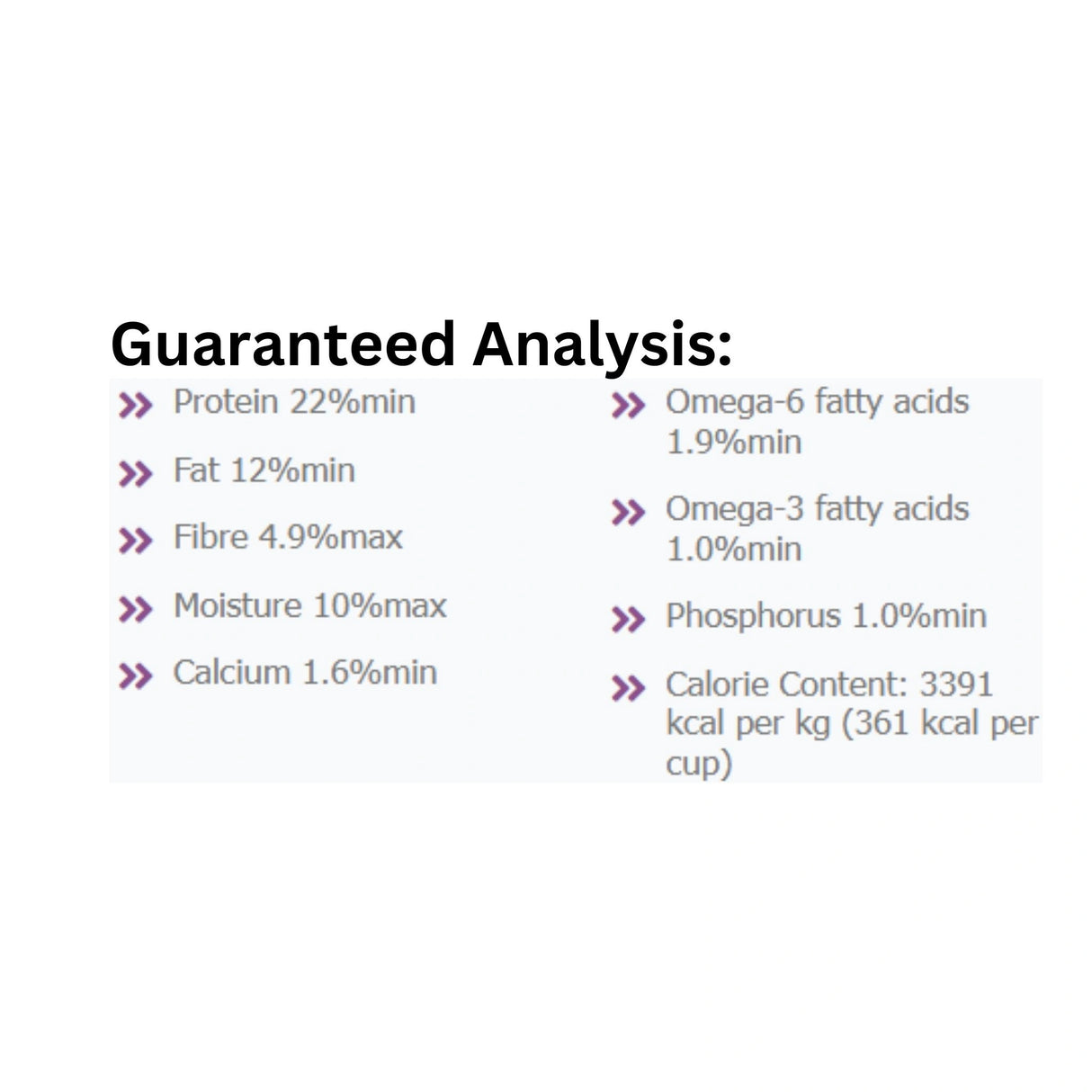 A nutritional analysis chart of Canadian Naturals Sweet Potato and Venison Recipe Dog Food