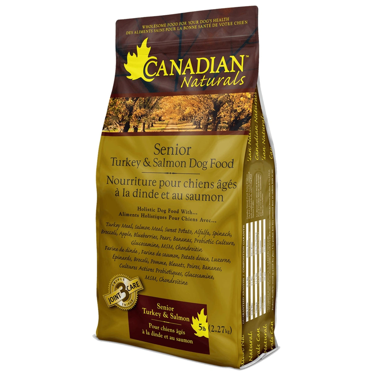 A front view of Canadian Naturals Turkey and Salmon Recipe Dog Food on a white background