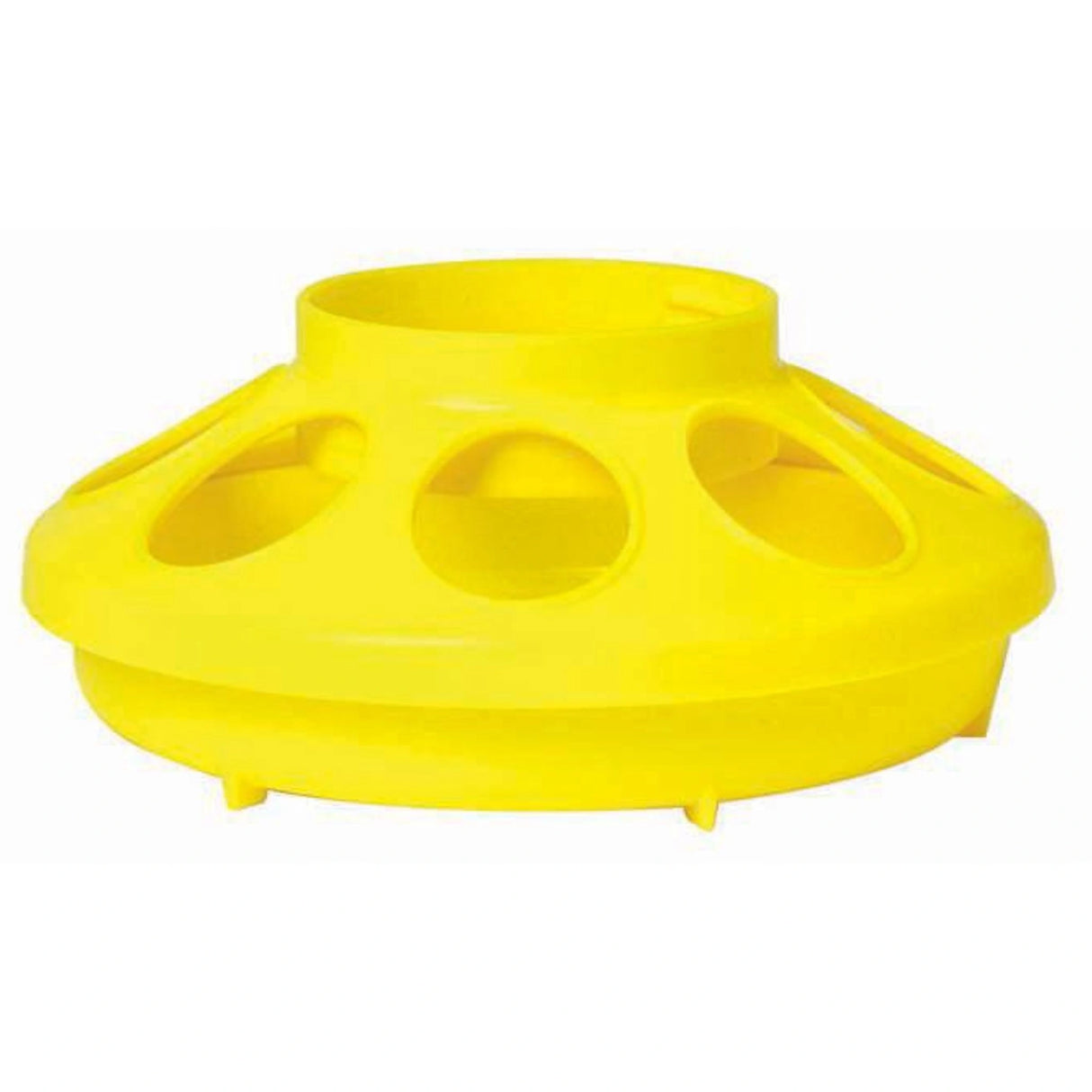A front view of Little Giant 1 Quart Plastic Chicken Feeder Yellow on a white background