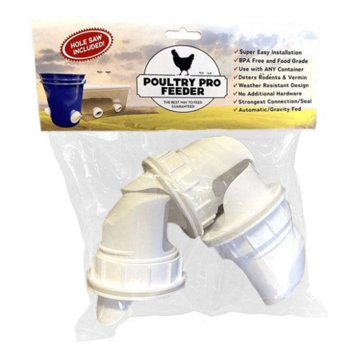A clear front view of the Little Giant Chicken Feeder 3-Pack Poultry Pro Feeder DIY Kit on a white background
