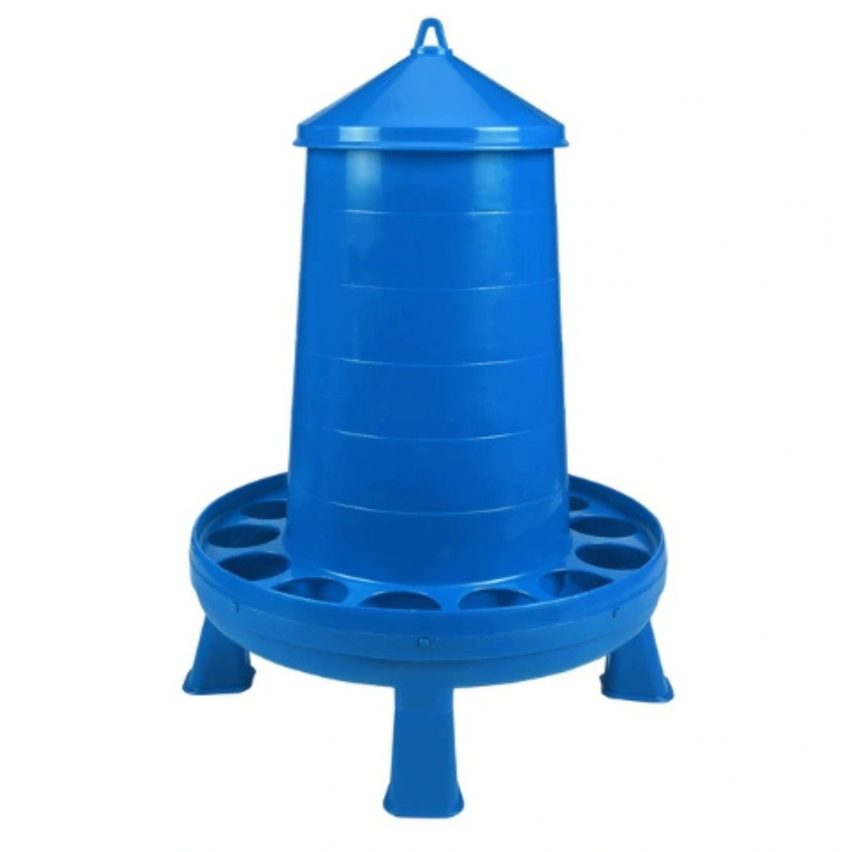 Front view of a Double-Tuf Chicken Feeder with Legs on a white background