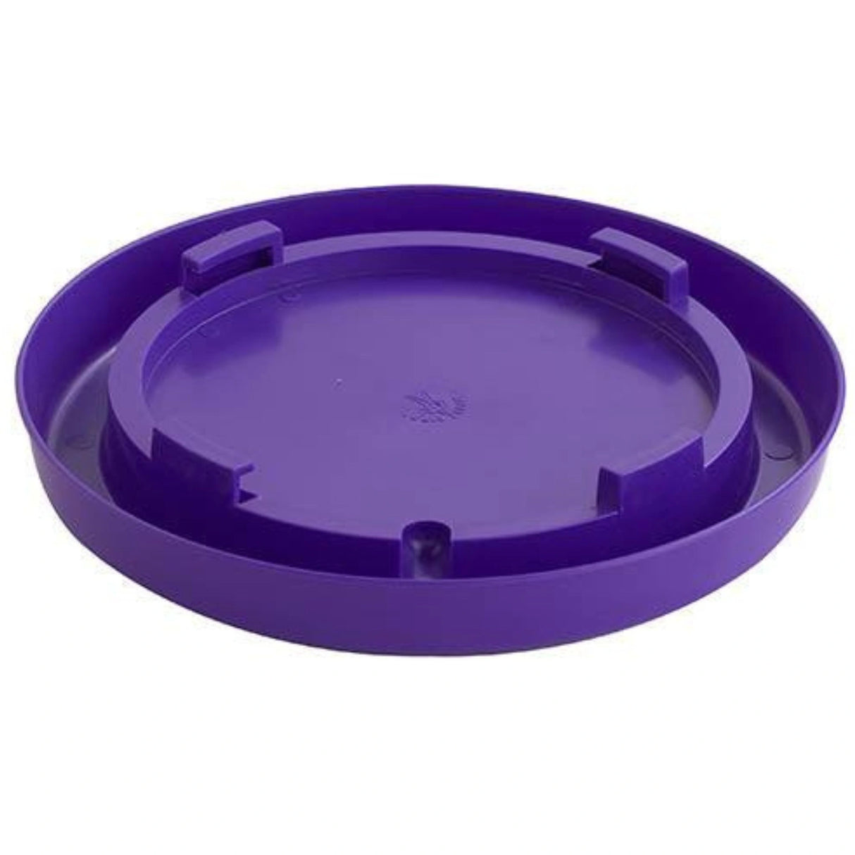 Front view of a Purple Little Giant 1-Gallon Nesting-Style Poultry Waterer Base on a white background