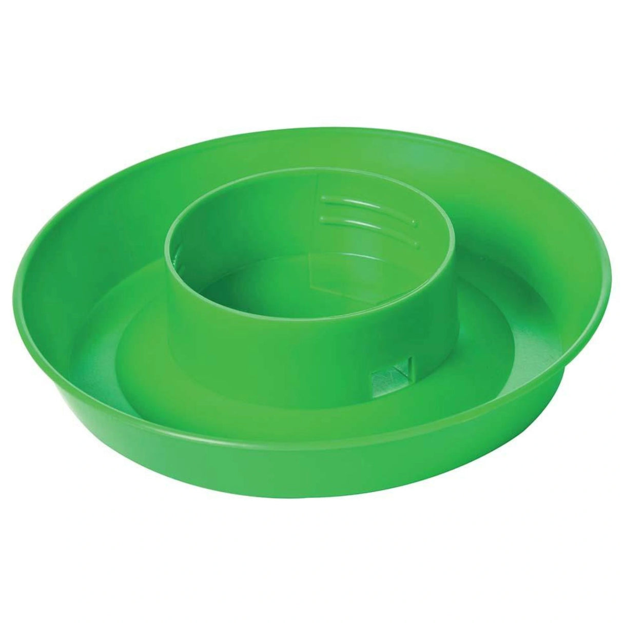 A front view of Little Giant Chicken Waterer 1 Quart Screw-On Poultry Waterer Base in Lime Green on a white background