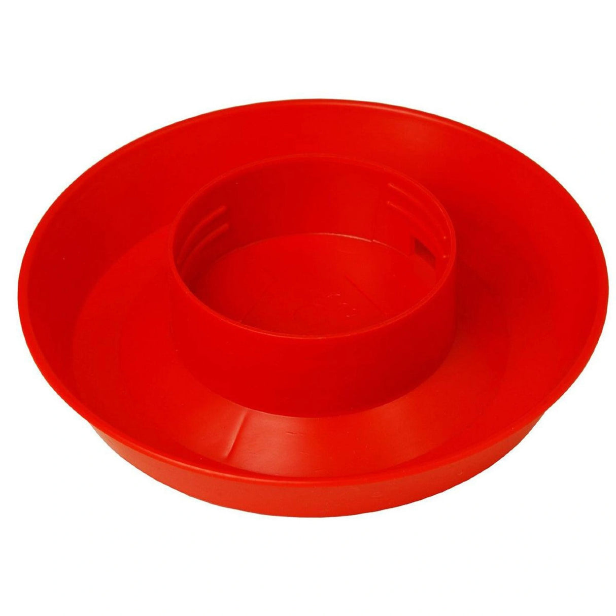 A front view of Little Giant Chicken Waterer 1 Quart Screw-On Poultry Waterer Base in Red on a white background