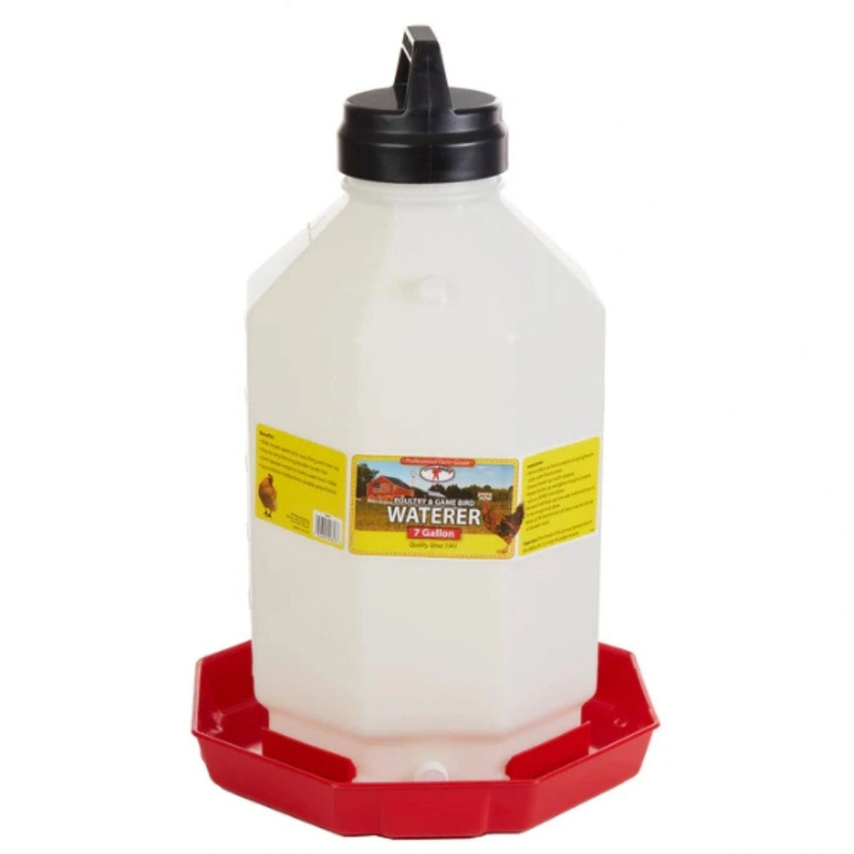 A front view of Little Giant Chicken Waterer 7 Gallon Plastic Poultry Waterer on a white background