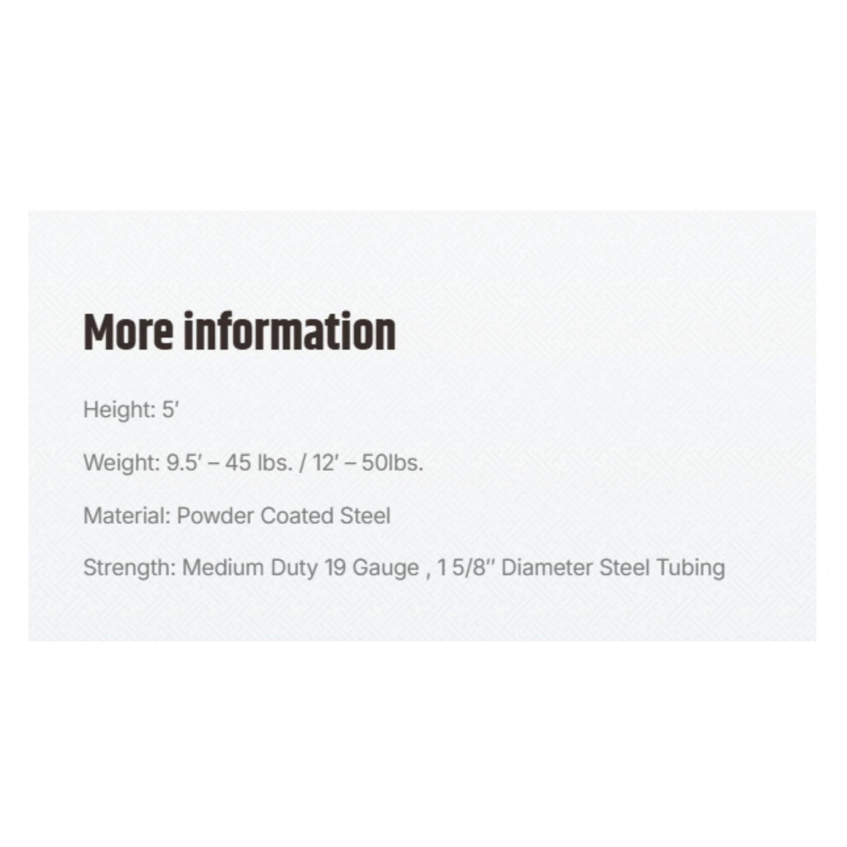 A specification of a Corral Panel Medium Duty Semi-Permanent on a white background