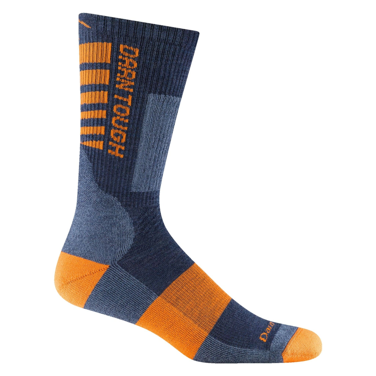 A close-up view of Darn Tough Men's Backbone Boot Midweight Work Sock in Indigo on a white background