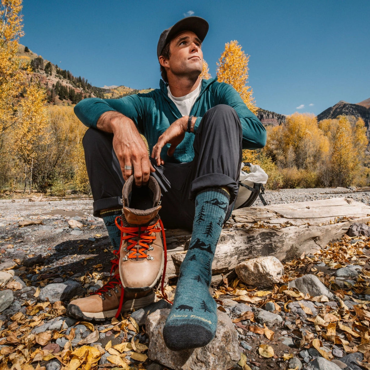 Darn Tough Men's ABC Boot Midweight Hiking Socks worn outdoors while hiking in Kamloops, British Columbia