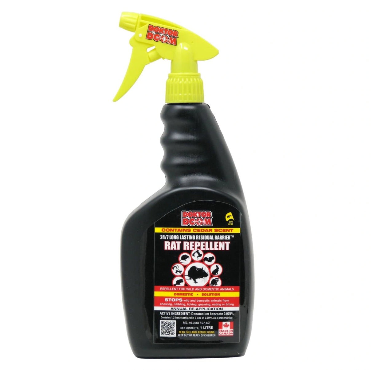 Front view of Doktor Doom Rodent Repellent 1 Litre Trigger Sprayer on a white background