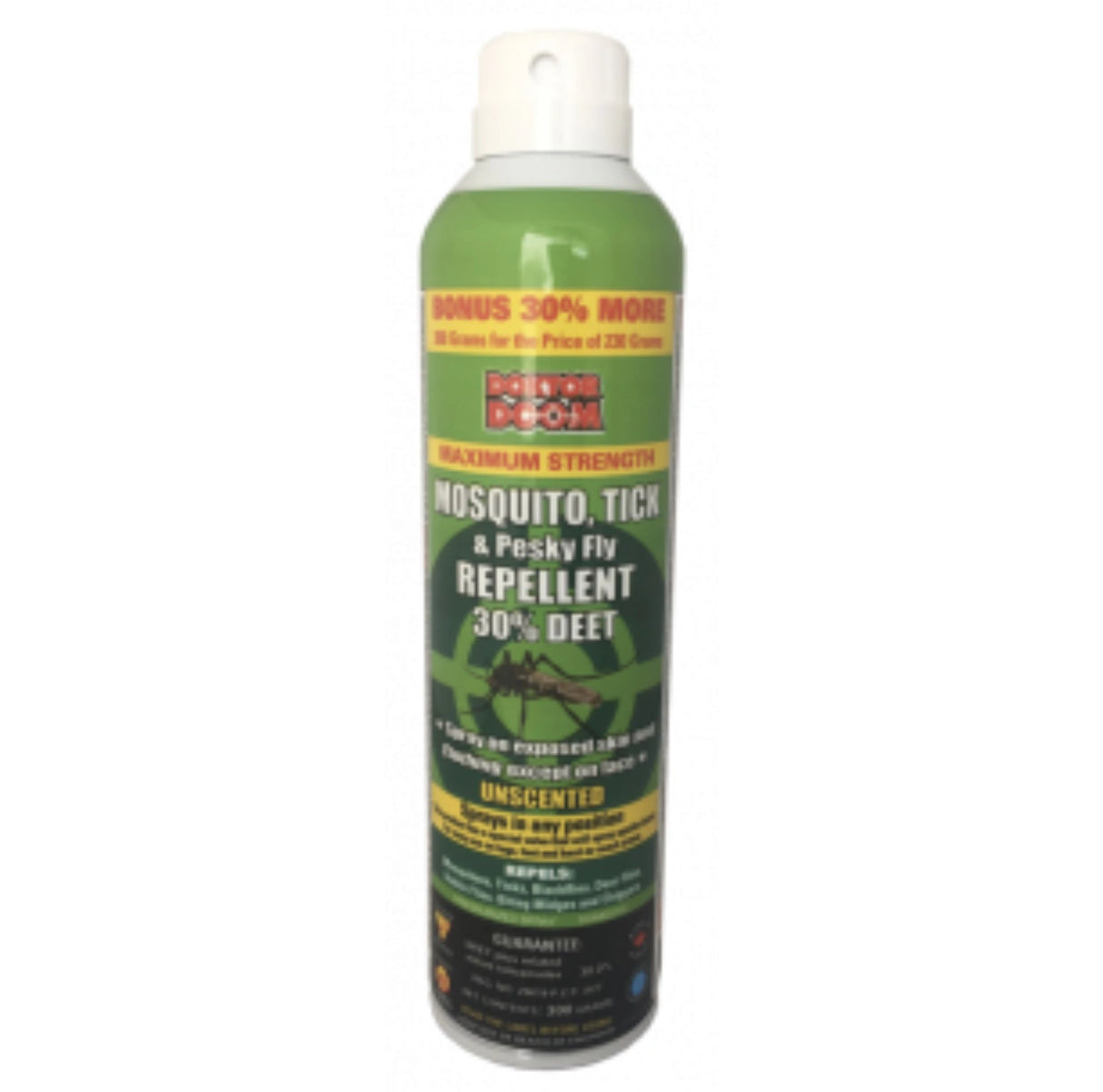 Front view of Doktor Doom Mosquito Tick Repellent 30% Deet Max Strength 300g Insecticides on a white background