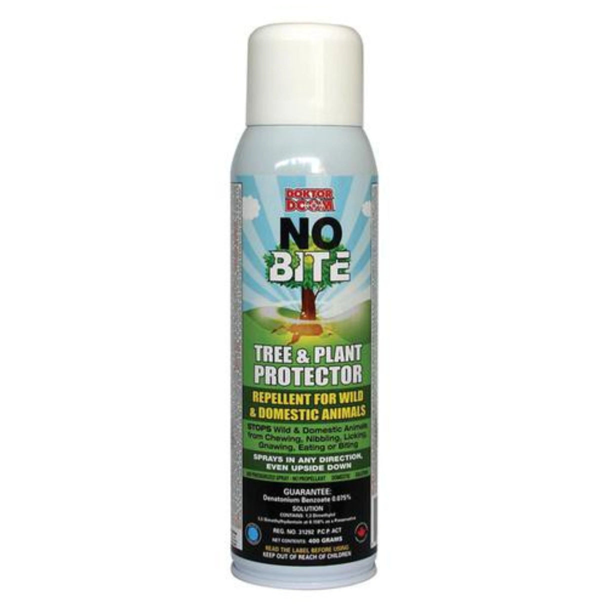 A front view of Doktor Doom No Bite Tree & Plant Protector pest control 400g on a white background
