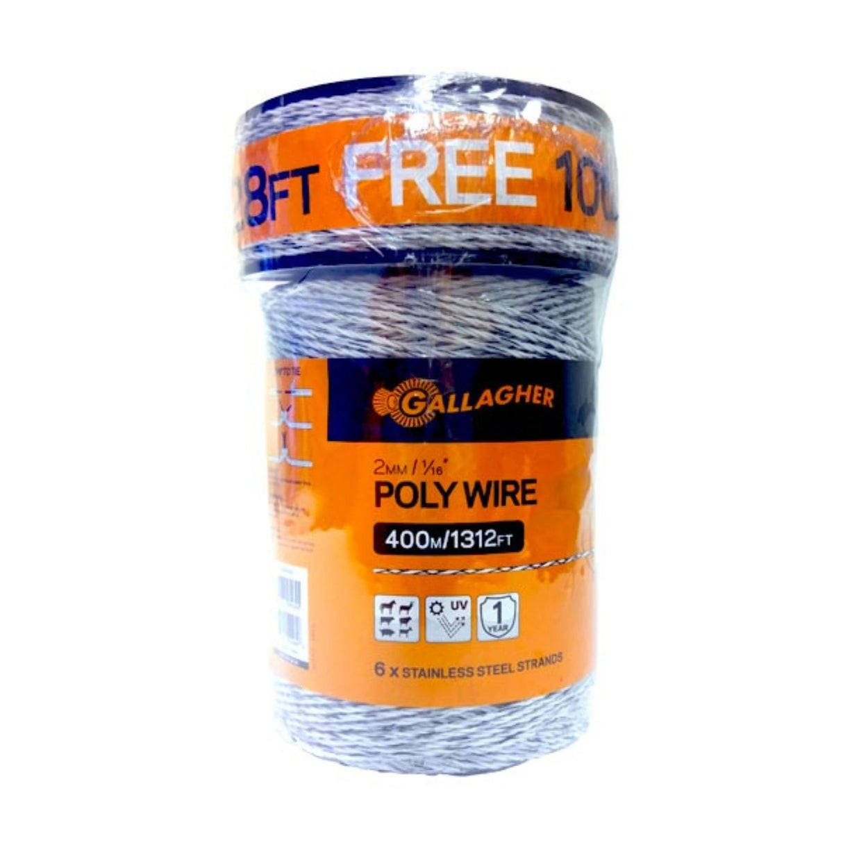 A front view of Gallagher Electric Fence Wire on a white background