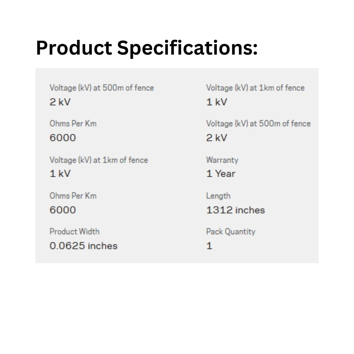 Product specifications of Gallagher Electric Fence Wire 2mm White