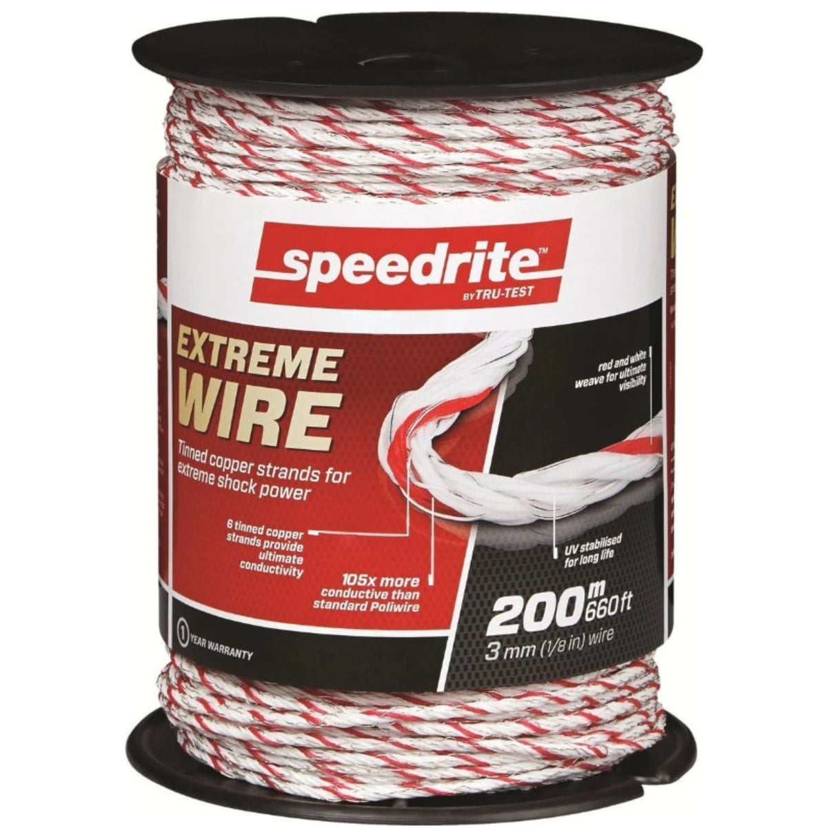 Close-up front view of Speedrite Electric Fence Wire Extreme Wire 6 Copper Strand against a white background