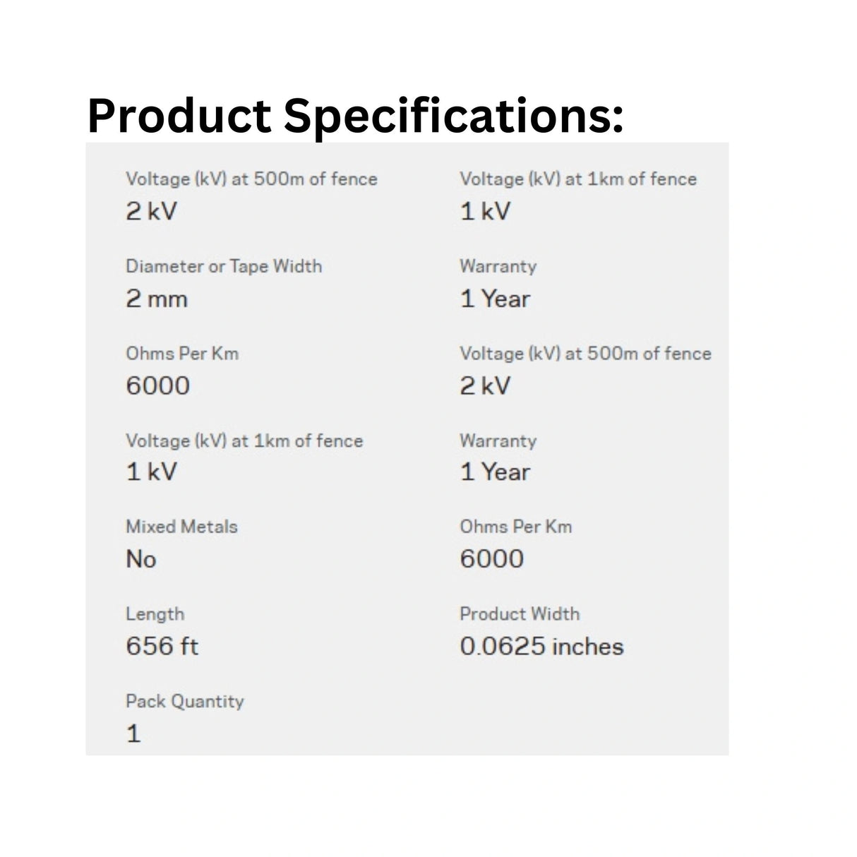 Product specifications of Gallagher Electric Fencing 2mm Poly Wire 6 Strand 200 Metre Roll