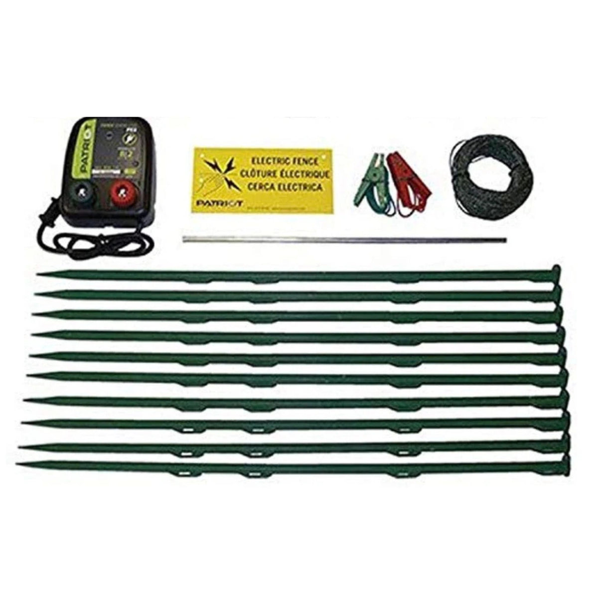 A front view of Patriot Electric Fencing PE2 Garden Kit Fence Charger Accessory Kit on a white background