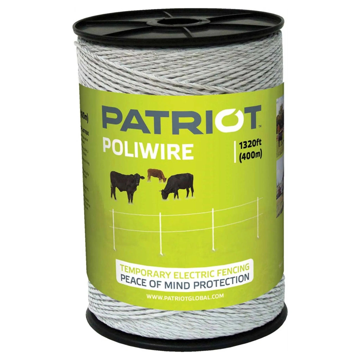 Close-up front view of Patriot Electric Fencing Poliwire 1320 Feet White on a white background