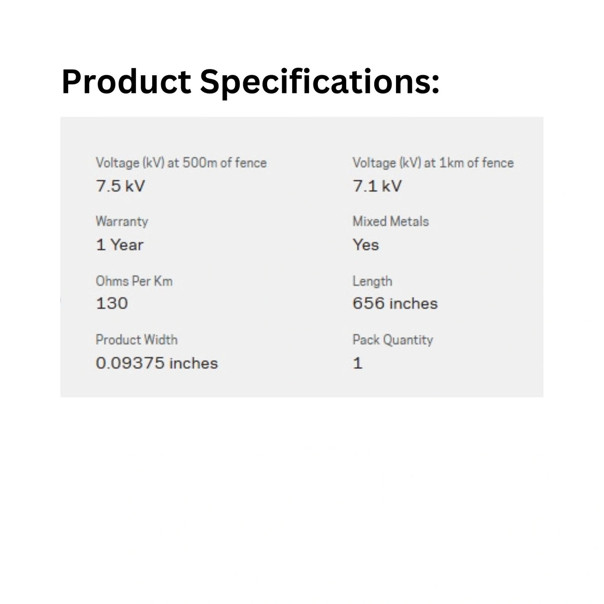 Product specifications of Gallagher Electric Fencing Turbo Wire 9 Strand 200 Metre Roll