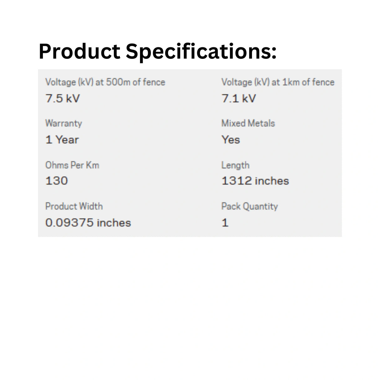 A product specification of Gallagher Electric Fencing Turbo Wire 9 Strand
