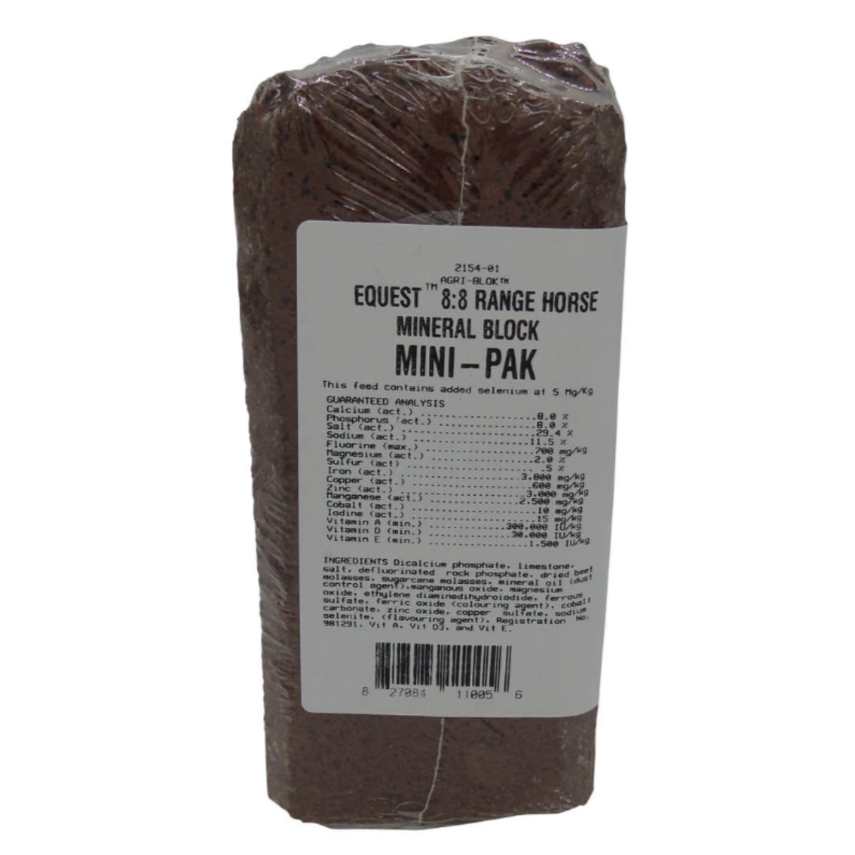 Back view of Equest Agri-Blok 8:8 Salt Mineral Mini-Pak horse feed on a white background