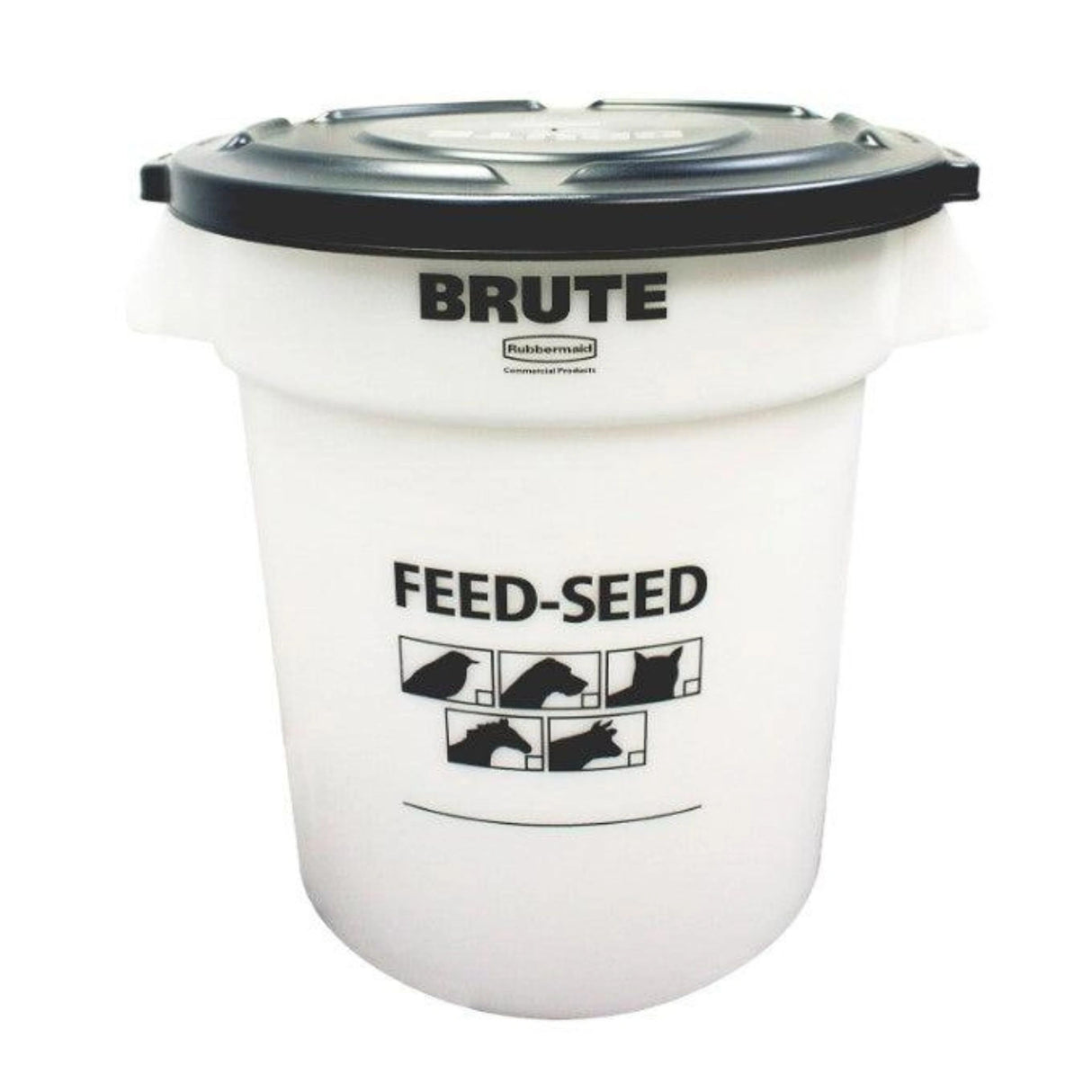 A front view of 20 Gallon Brute Seed and Feed Container on a white background