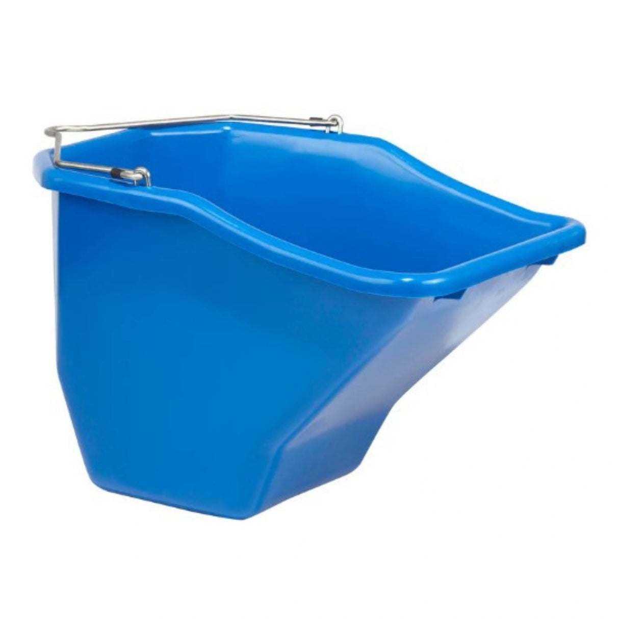 A side view of Feed Buckets Plastic Better Bucket 10 Quarts Little Giants Blue on a white background
