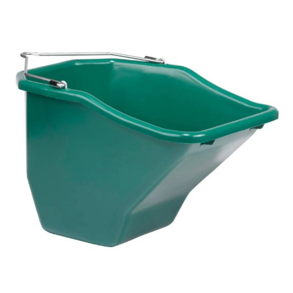 A side view of Feed Buckets Plastic Better Bucket 10 Quarts Little Giants Green on a white background