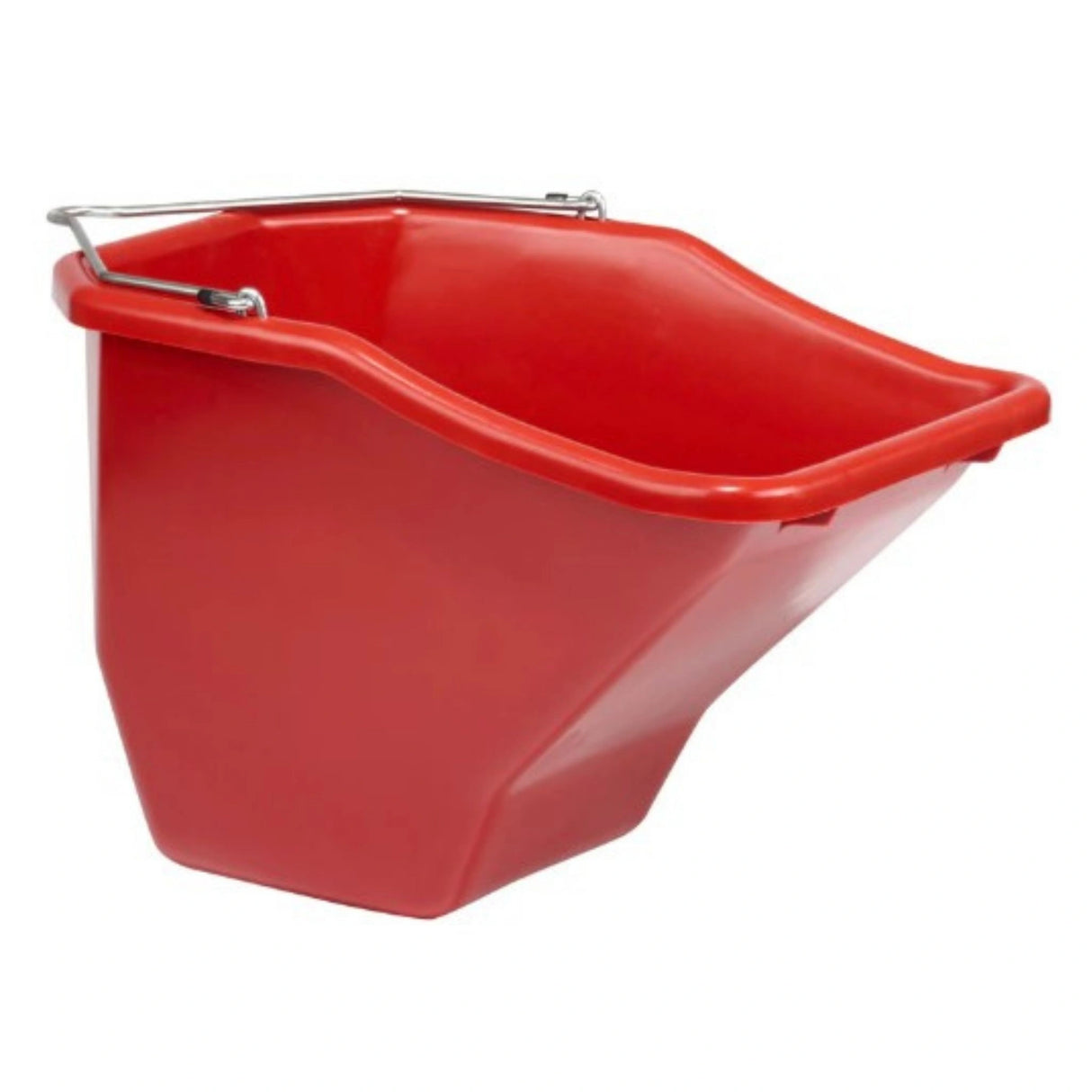 A side view of Feed Buckets Plastic Better Bucket 10 Quarts Little Giants Red on a white background
